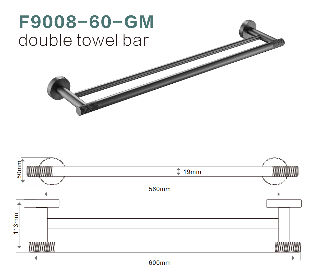BISTONE F9008-60 Double Towel Rail — Modern Round Wall-Mounted 600mm Rail