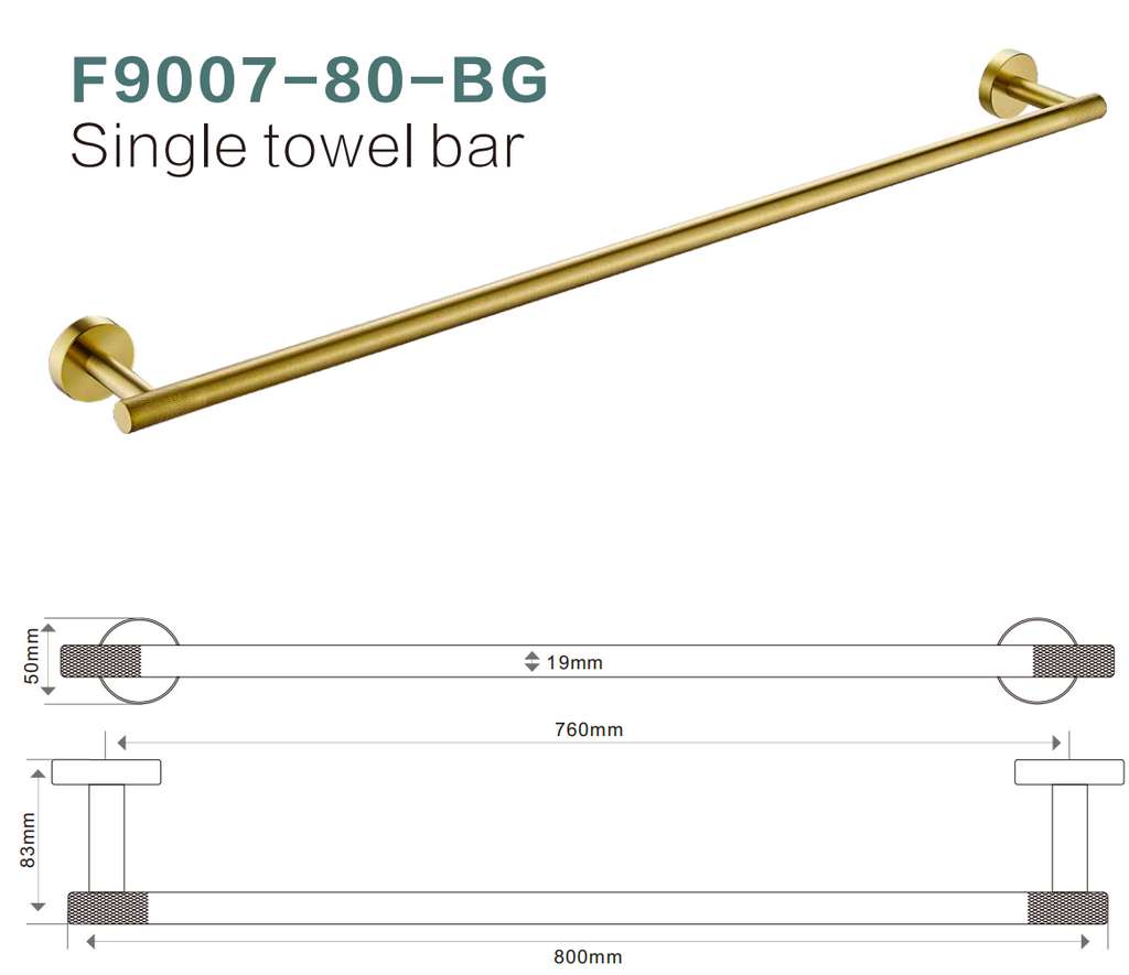 BISTONE F9007-80 Single Towel Rail — Modern Round Wall-Mounted 800mm Rail