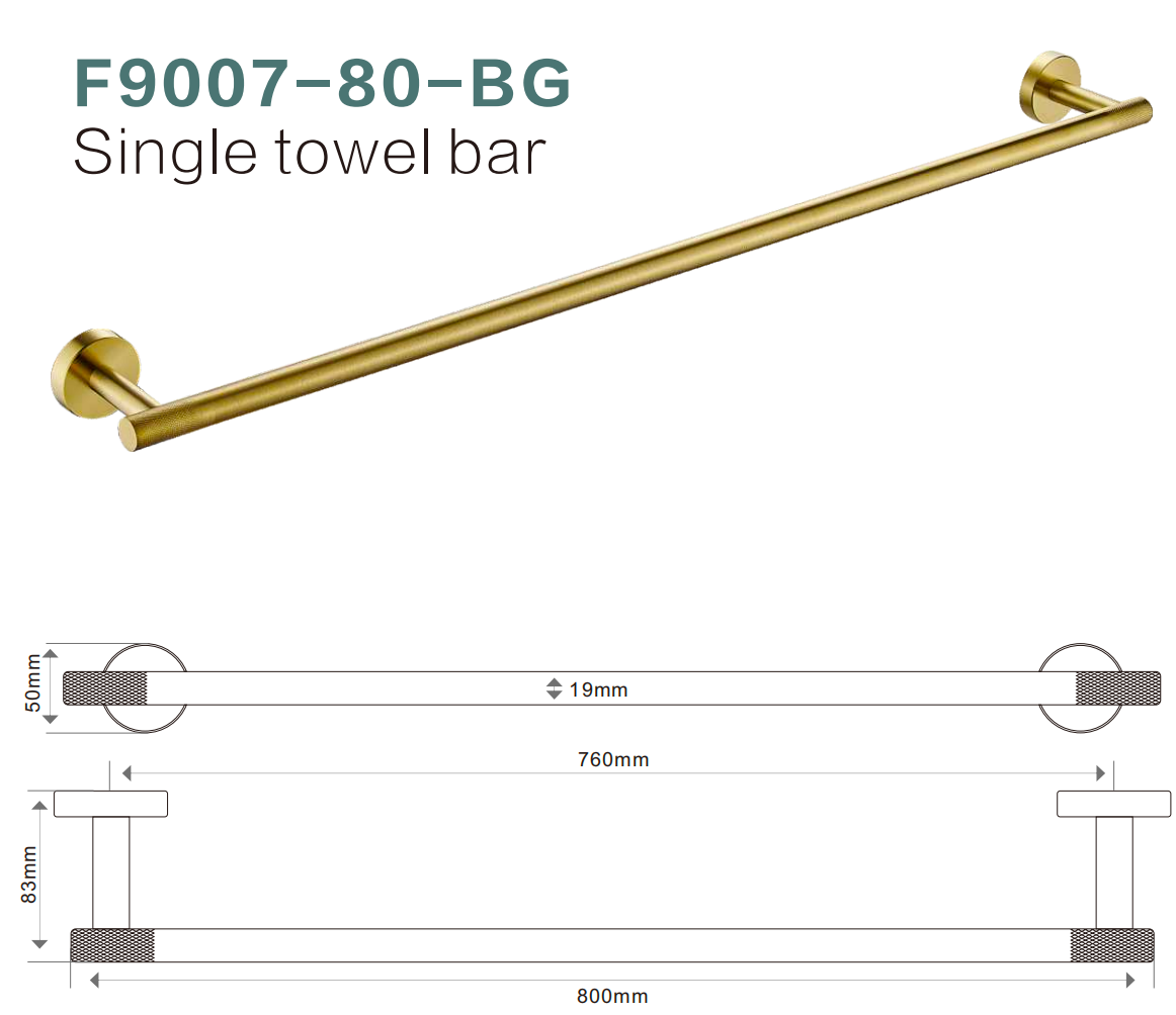 BISTONE F9007-80 Single Towel Rail — Modern Round Wall-Mounted 800mm Rail