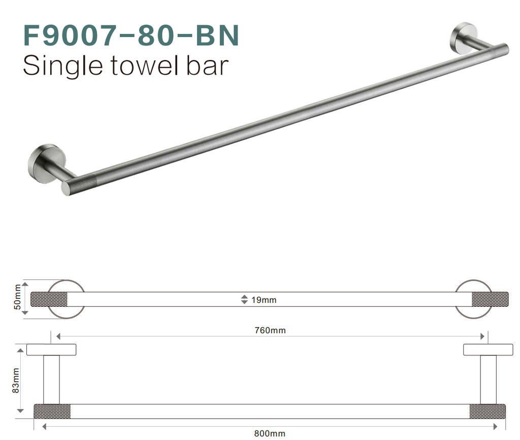 BISTONE F9007-80 Single Towel Rail — Modern Round Wall-Mounted 800mm Rail