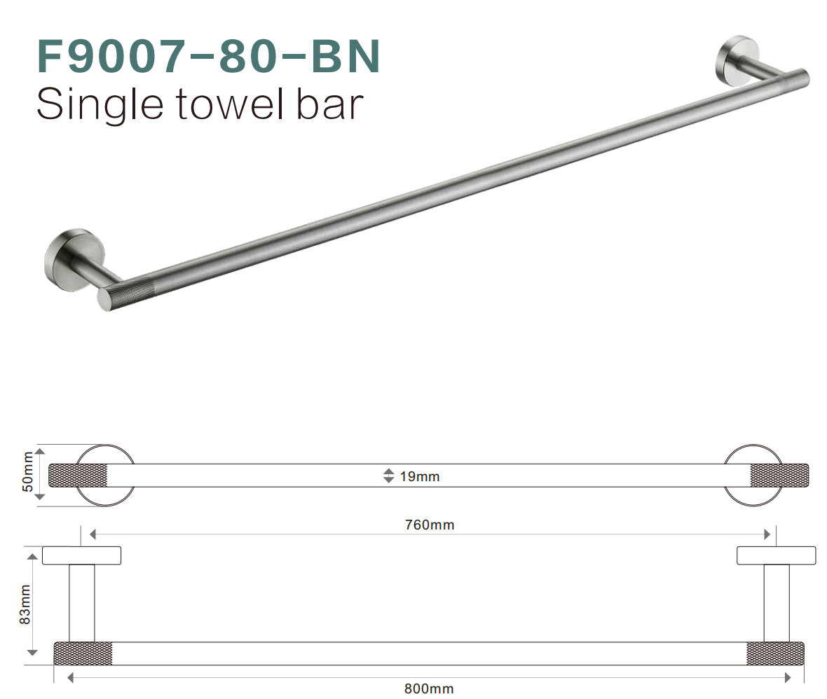 BISTONE F9007-80 Single Towel Rail — Modern Round Wall-Mounted 800mm Rail