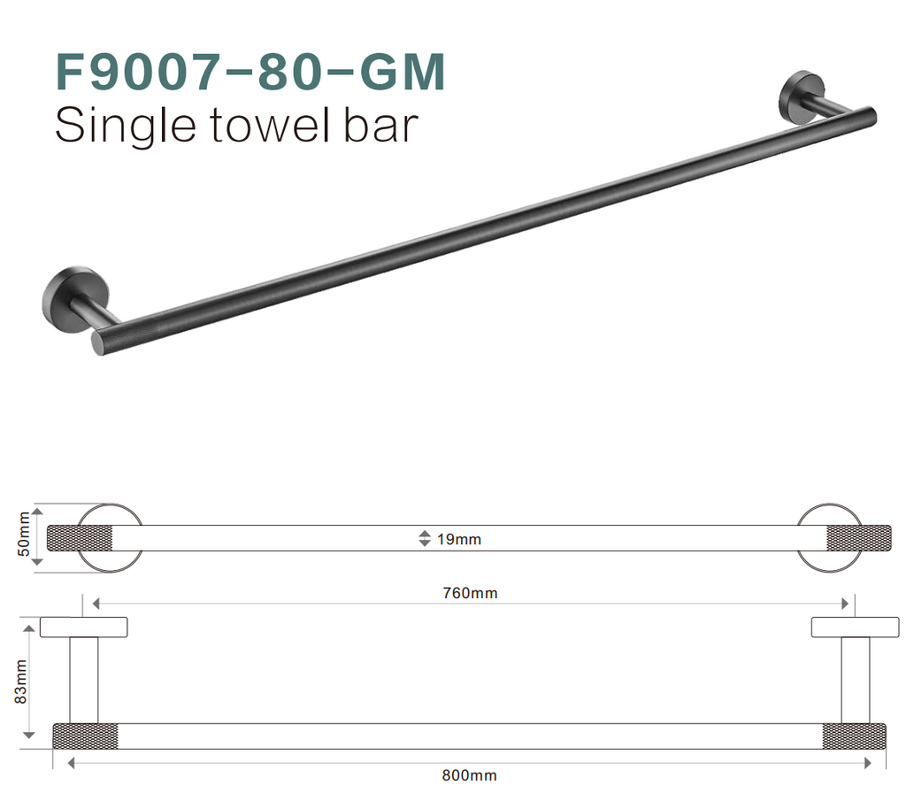 BISTONE F9007-80 Single Towel Rail — Modern Round Wall-Mounted 800mm Rail