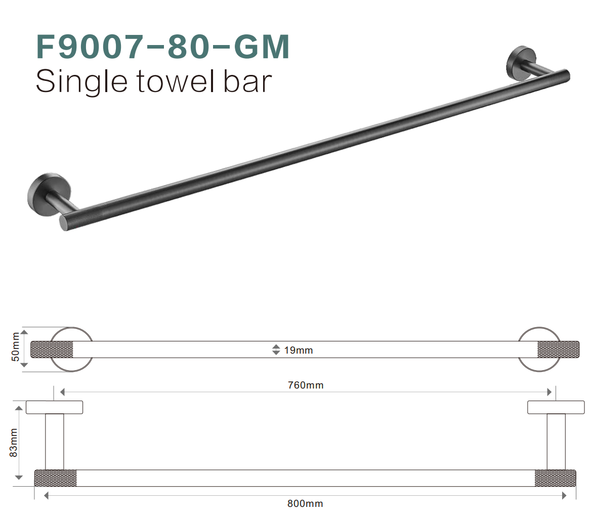 BISTONE F9007-80 Single Towel Rail — Modern Round Wall-Mounted 800mm Rail