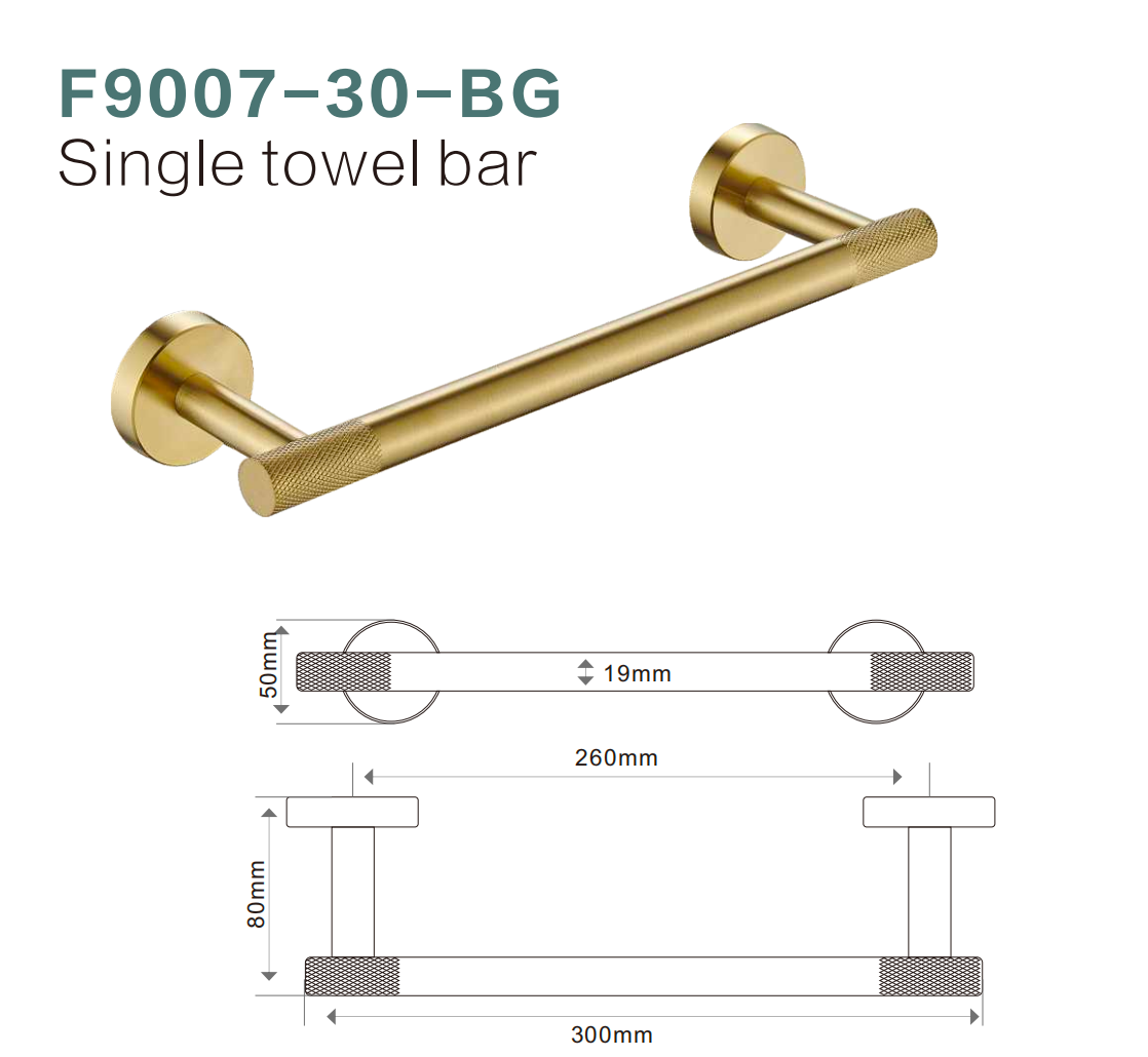 BISTONE F9007-30 Single Towel Rail — Compact Modern Wall-Mounted 300mm Rail