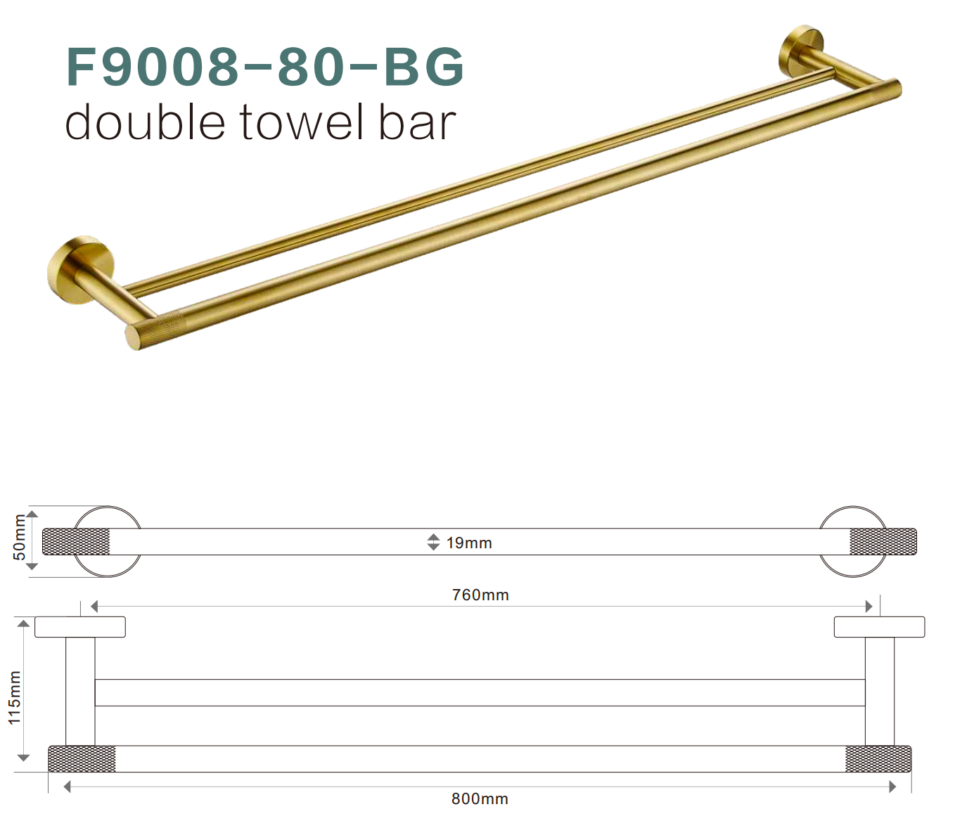 BISTONE F9008-80 Double Towel Rail — Modern Wall-Mounted 800mm Dual Rail