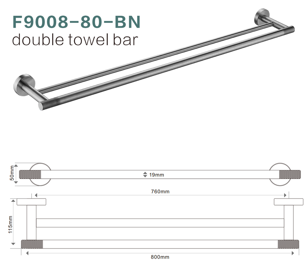 BISTONE F9008-80 Double Towel Rail — Modern Wall-Mounted 800mm Dual Rail