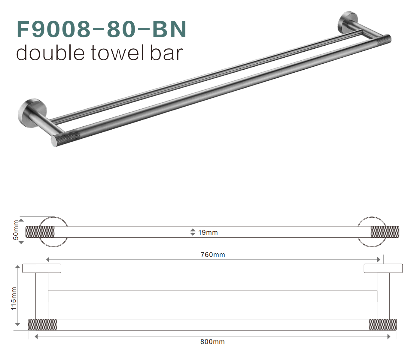 BISTONE F9008-80 Double Towel Rail — Modern Wall-Mounted 800mm Dual Rail