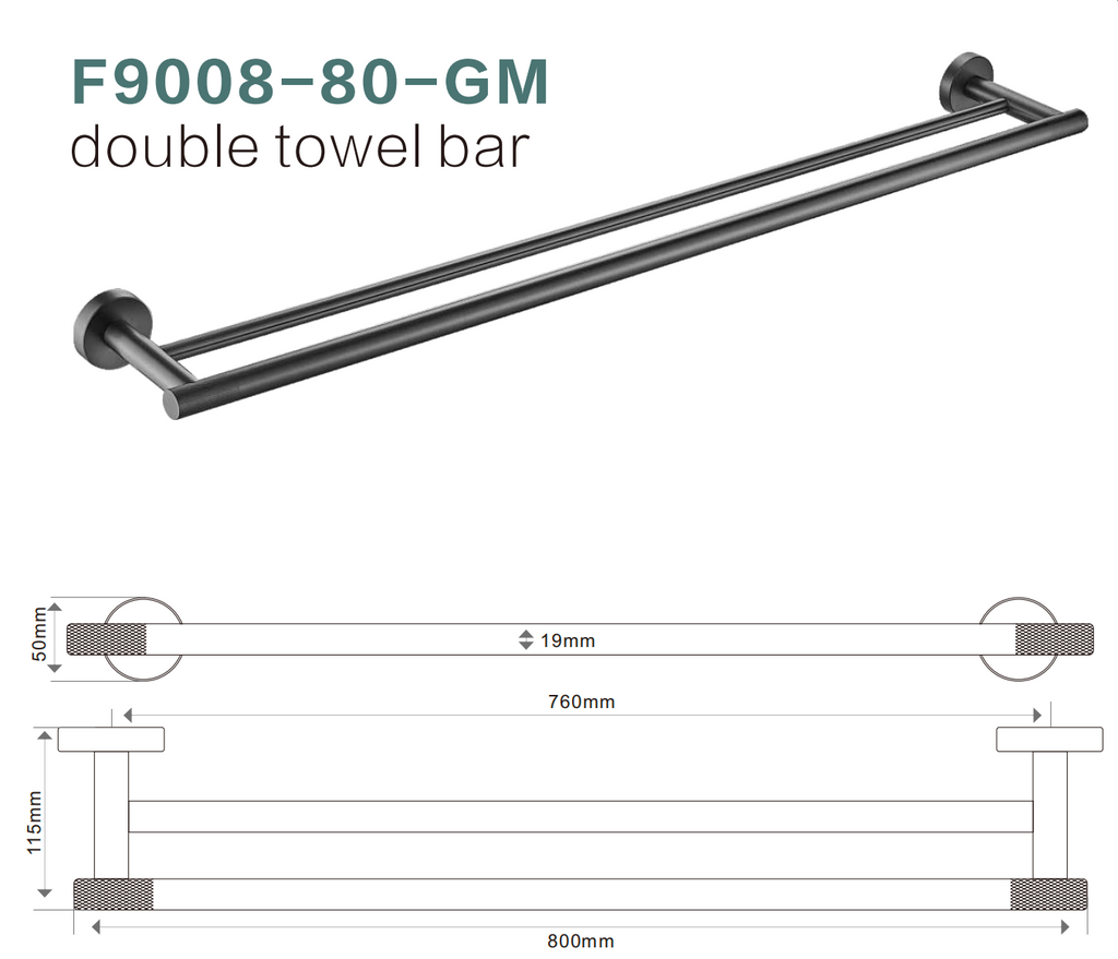 BISTONE F9008-80 Double Towel Rail — Modern Wall-Mounted 800mm Dual Rail
