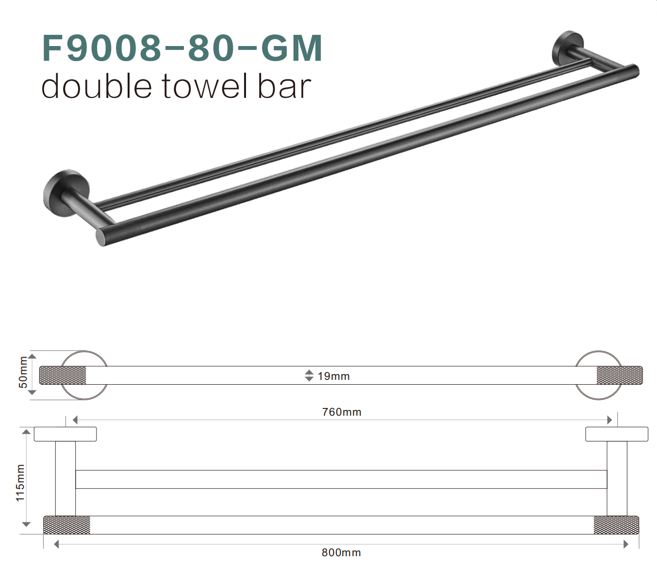 BISTONE F9008-80 Double Towel Rail — Modern Wall-Mounted 800mm Dual Rail