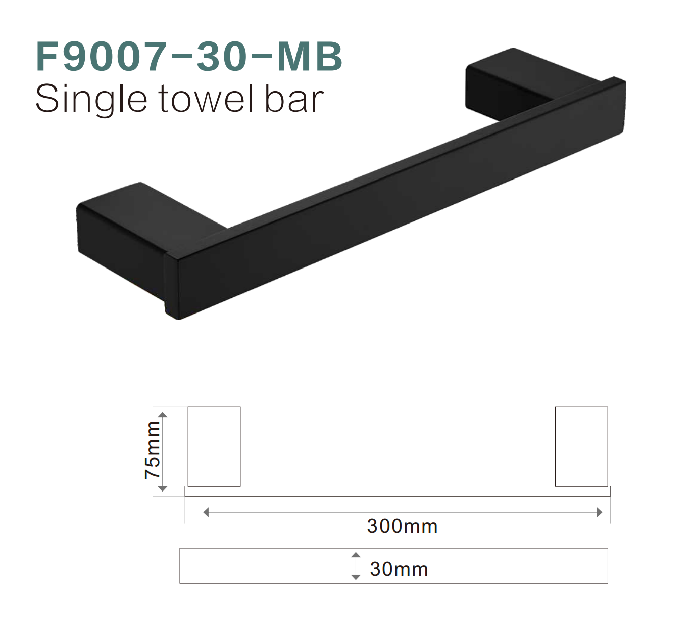 BISTONE F9007-30 Single Towel Rail — Compact Modern Wall-Mounted 300mm Rail