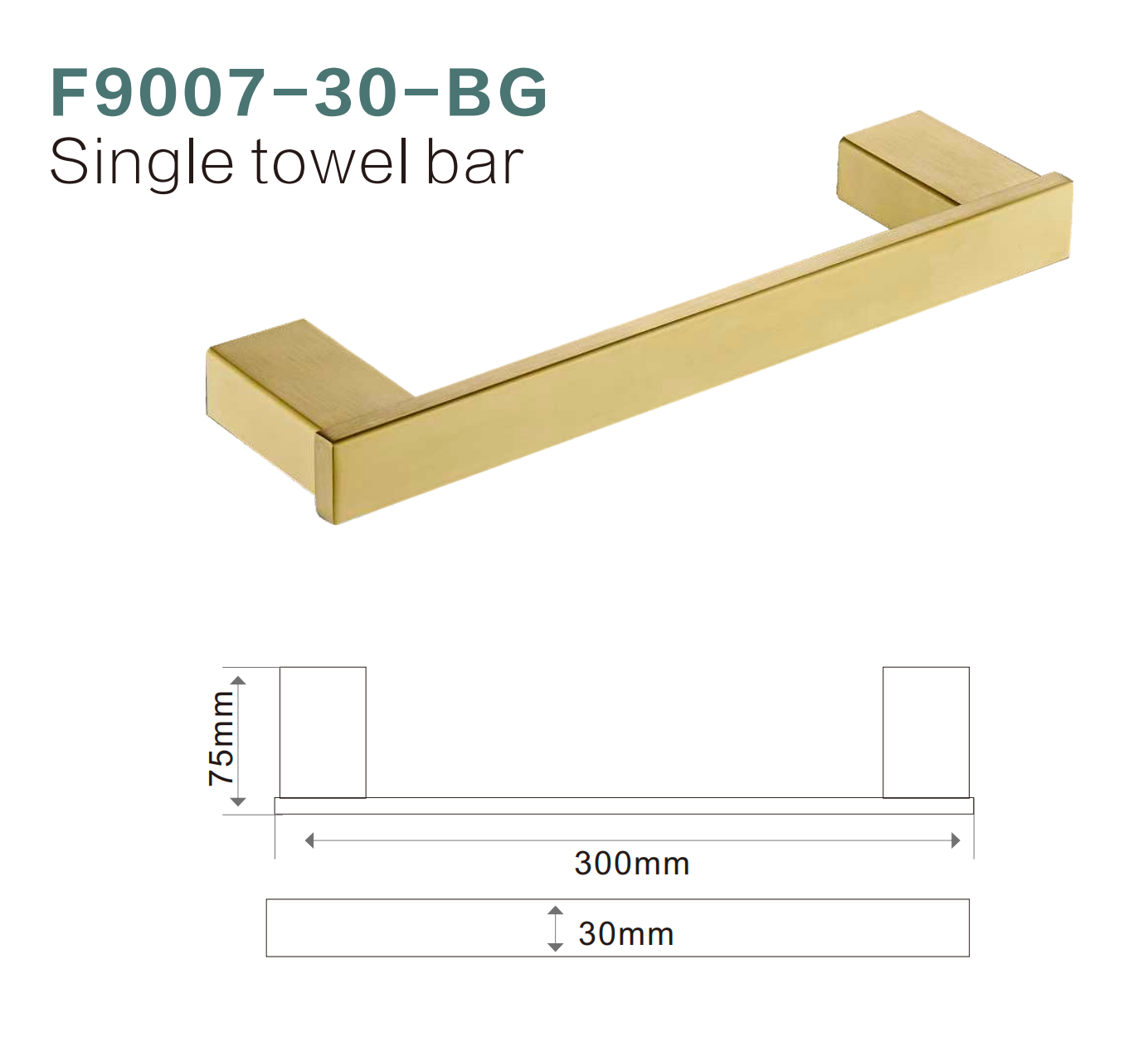BISTONE F9007-30 Single Towel Rail — Compact Modern Wall-Mounted 300mm Rail