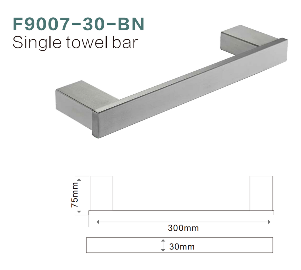 BISTONE F9007-30 Single Towel Rail — Compact Modern Wall-Mounted 300mm Rail