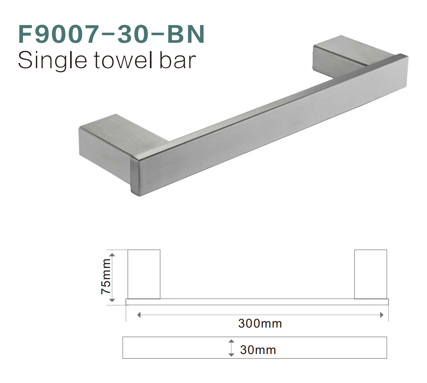 BISTONE F9007-30 Single Towel Rail — Compact Modern Wall-Mounted 300mm Rail