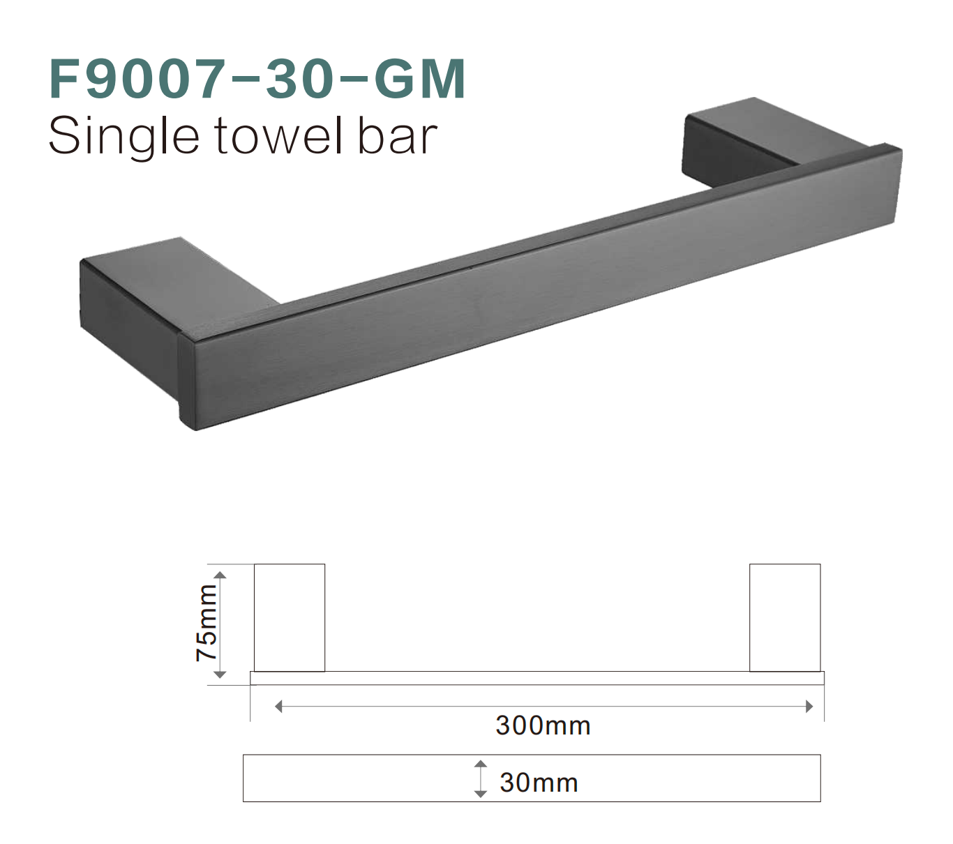 BISTONE F9007-30 Single Towel Rail — Compact Modern Wall-Mounted 300mm Rail