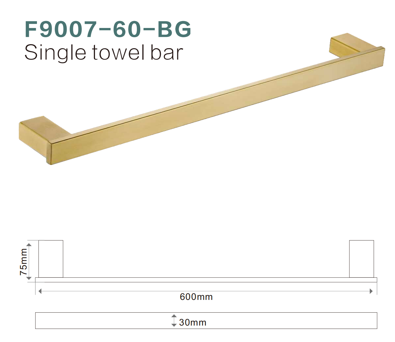 BISTONE F9007-60 Single Towel Bar — Modern Square Wall-Mounted 600mm Rail