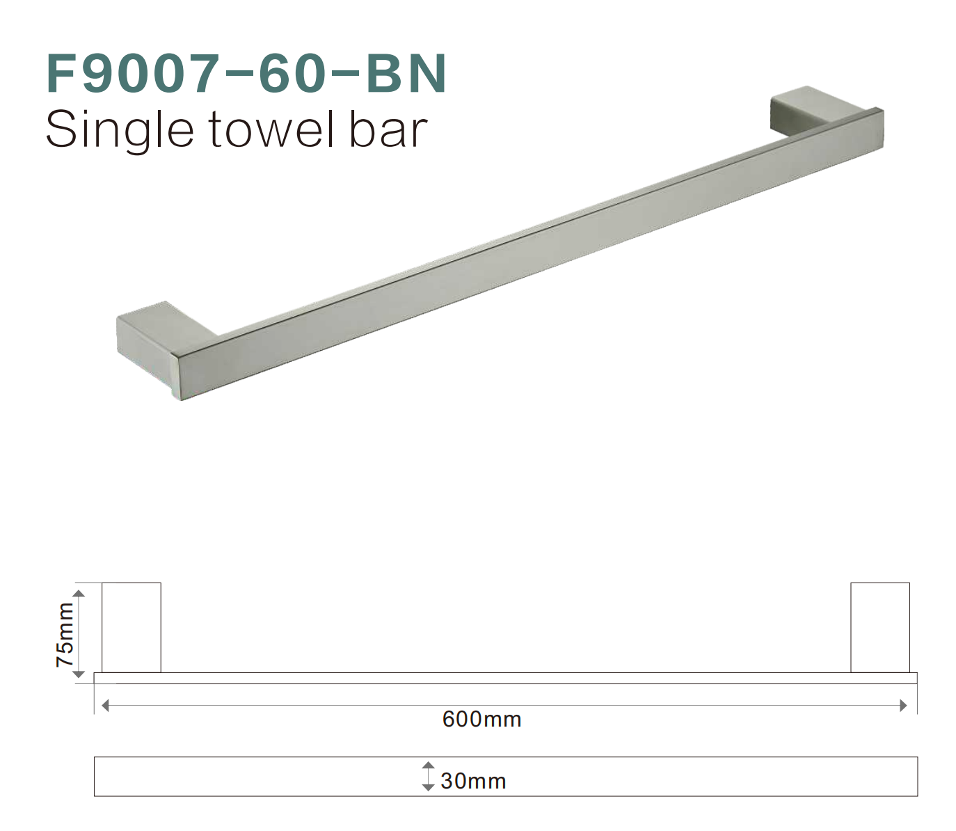BISTONE F9007-60 Single Towel Bar — Modern Square Wall-Mounted 600mm Rail