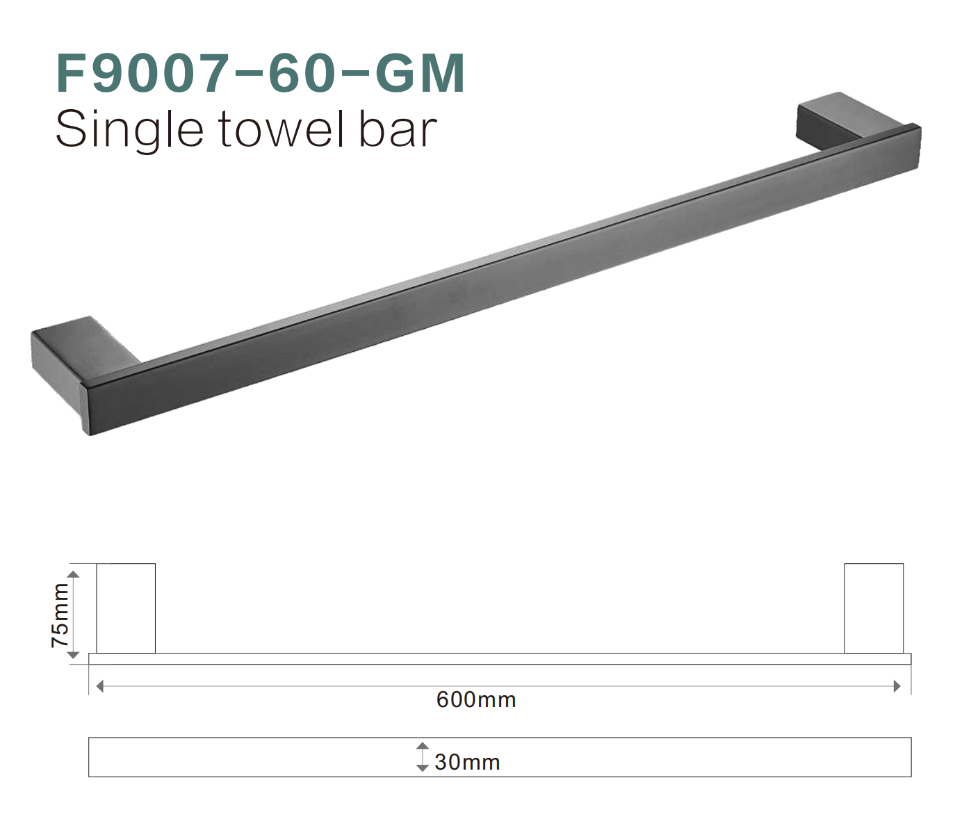 BISTONE F9007-60 Single Towel Bar — Modern Square Wall-Mounted 600mm Rail