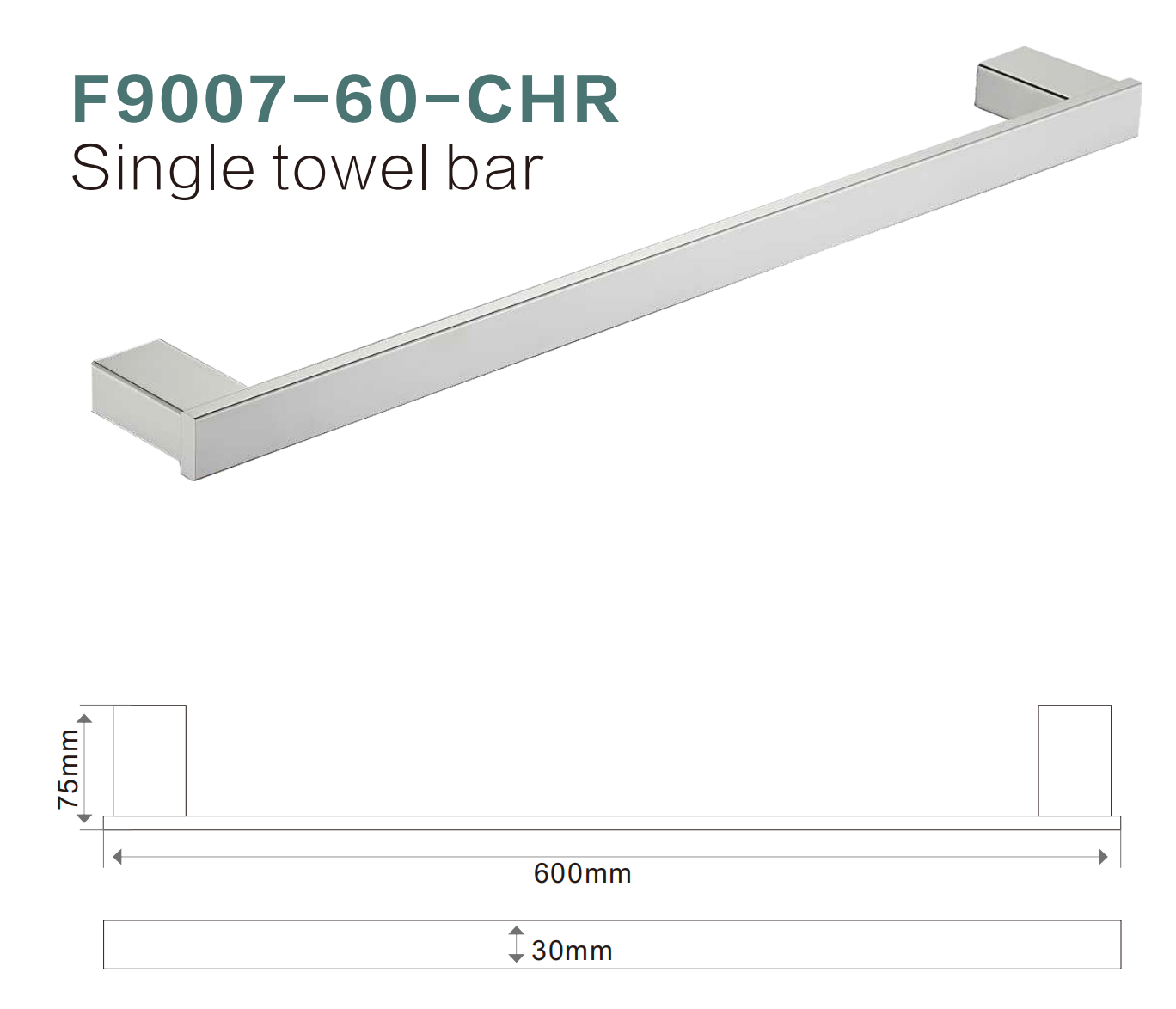 BISTONE F9007-60 Single Towel Bar — Modern Square Wall-Mounted 600mm Rail