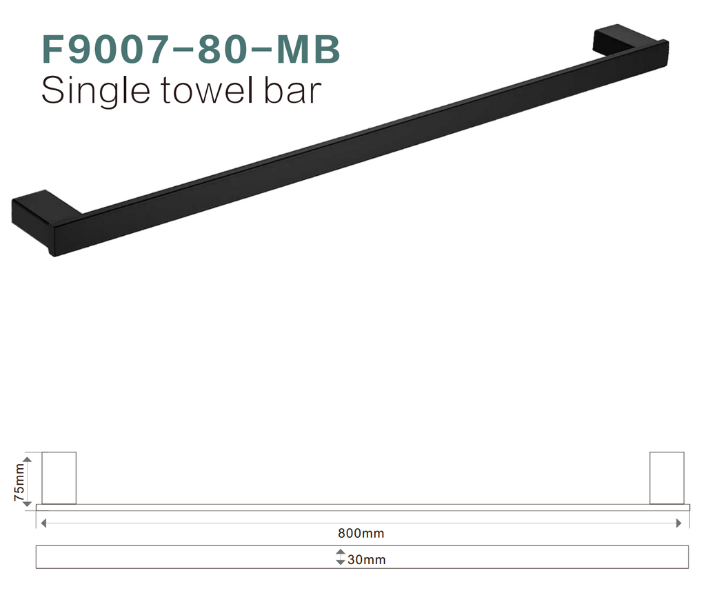 BISTONE F9007-80 Single Towel Bar — Modern Square Wall-Mounted 800mm Rail