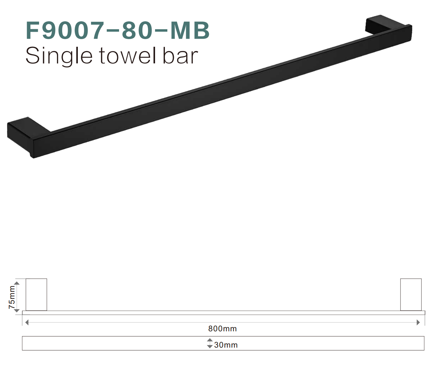 BISTONE F9007-80 Single Towel Bar — Modern Square Wall-Mounted 800mm Rail