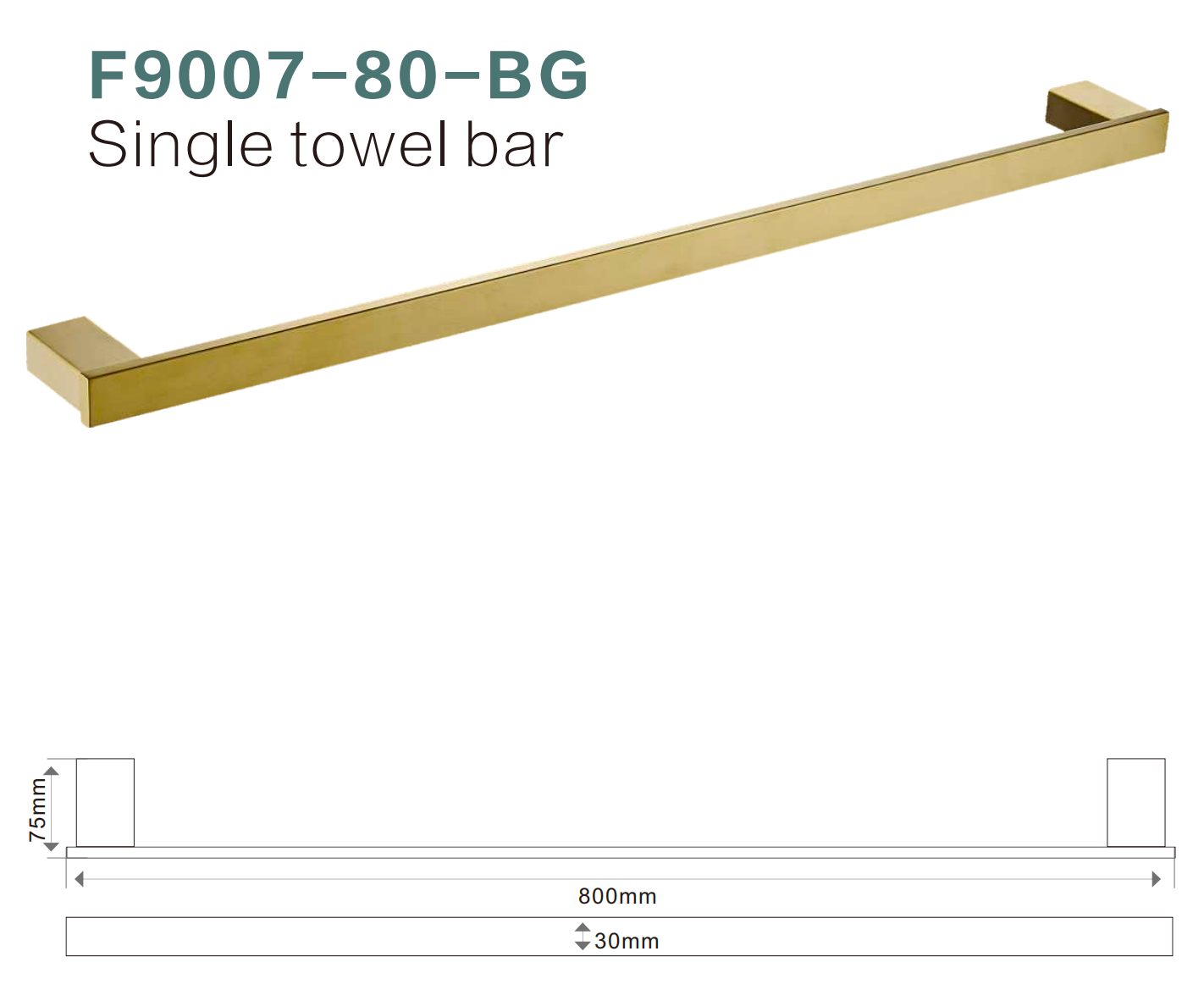 BISTONE F9007-80 Single Towel Bar — Modern Square Wall-Mounted 800mm Rail