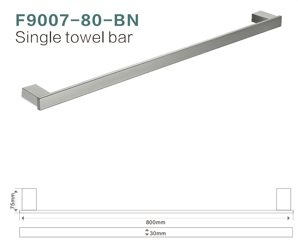 BISTONE F9007-80 Single Towel Bar — Modern Square Wall-Mounted 800mm Rail