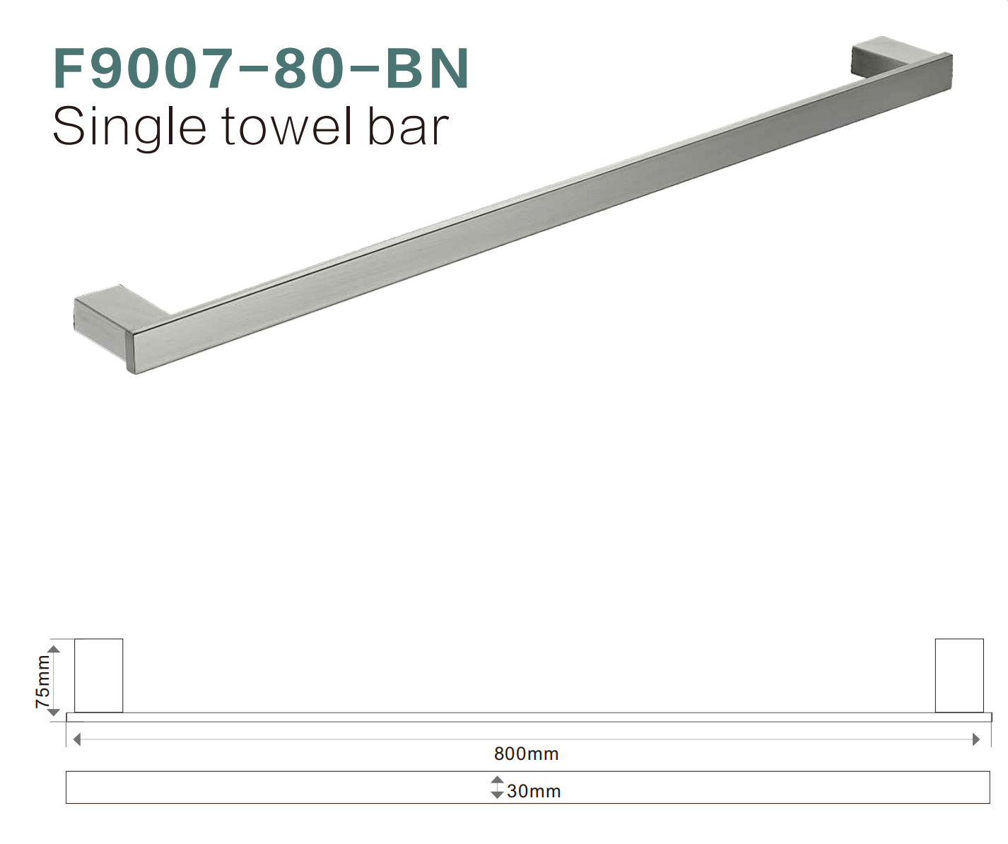 BISTONE F9007-80 Single Towel Bar — Modern Square Wall-Mounted 800mm Rail