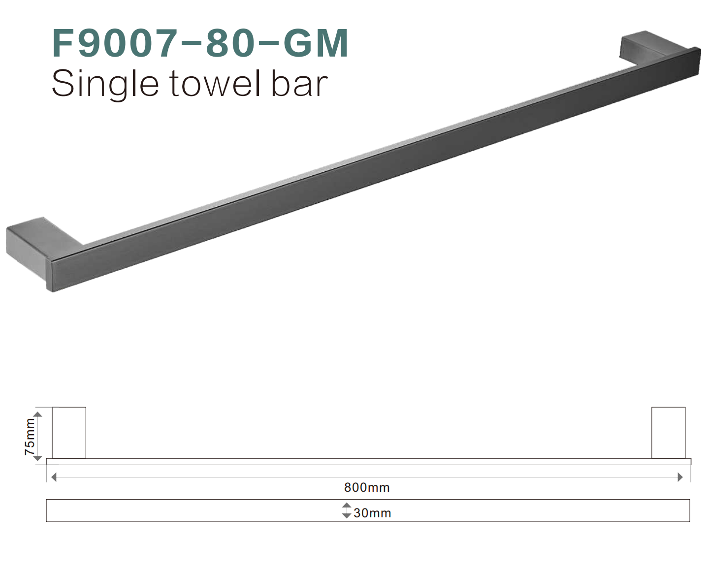 BISTONE F9007-80 Single Towel Bar — Modern Square Wall-Mounted 800mm Rail