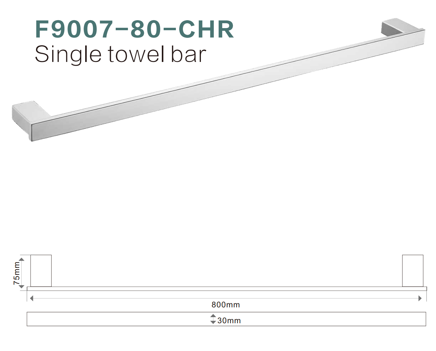 BISTONE F9007-80 Single Towel Bar — Modern Square Wall-Mounted 800mm Rail