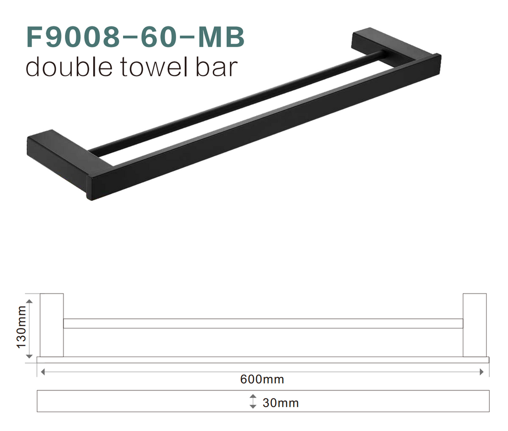 BISTONE F9008-60 Double Towel Bar — Modern Square Wall-Mounted 600mm Dual Rail