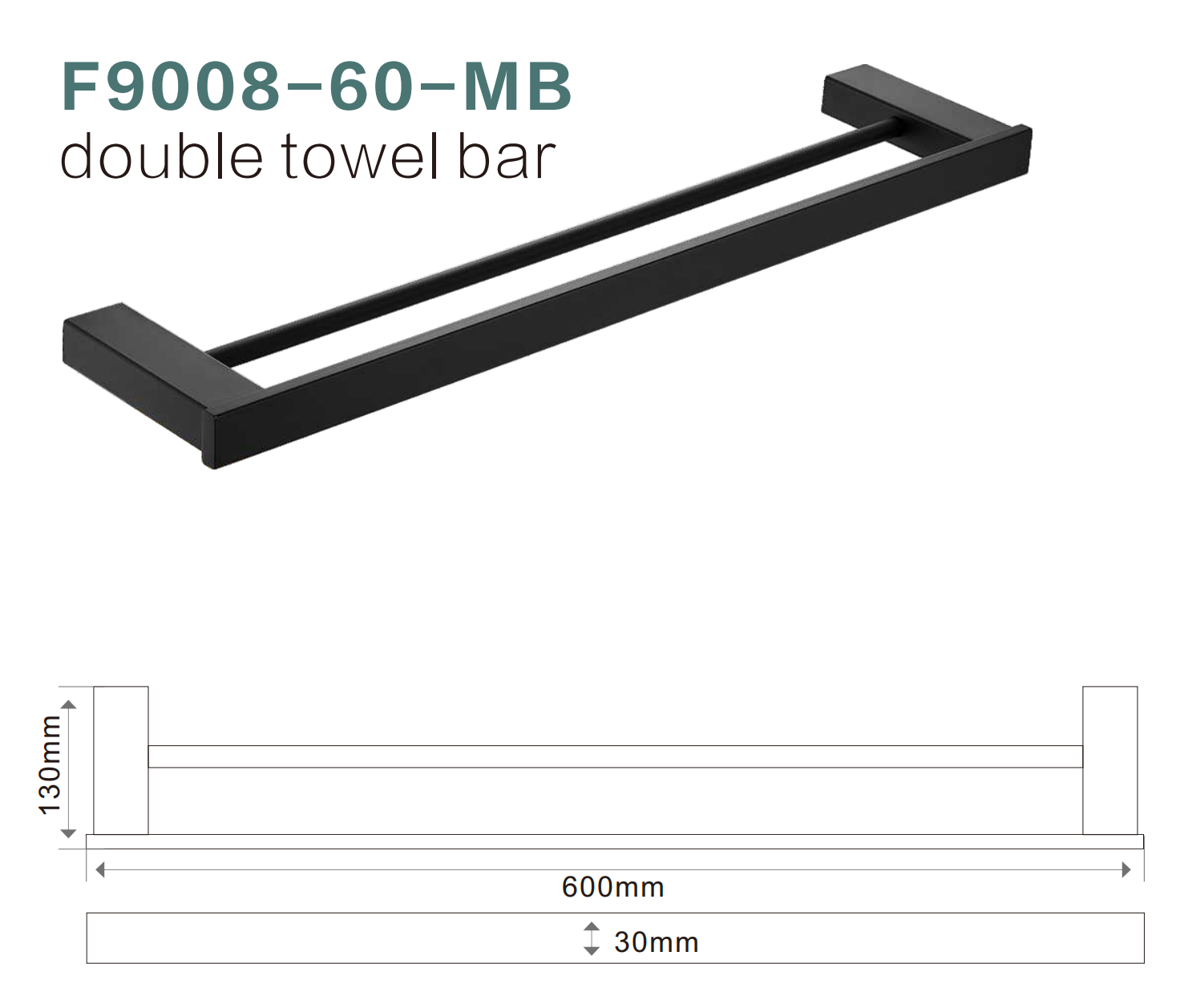 BISTONE F9008-60 Double Towel Bar — Modern Square Wall-Mounted 600mm Dual Rail