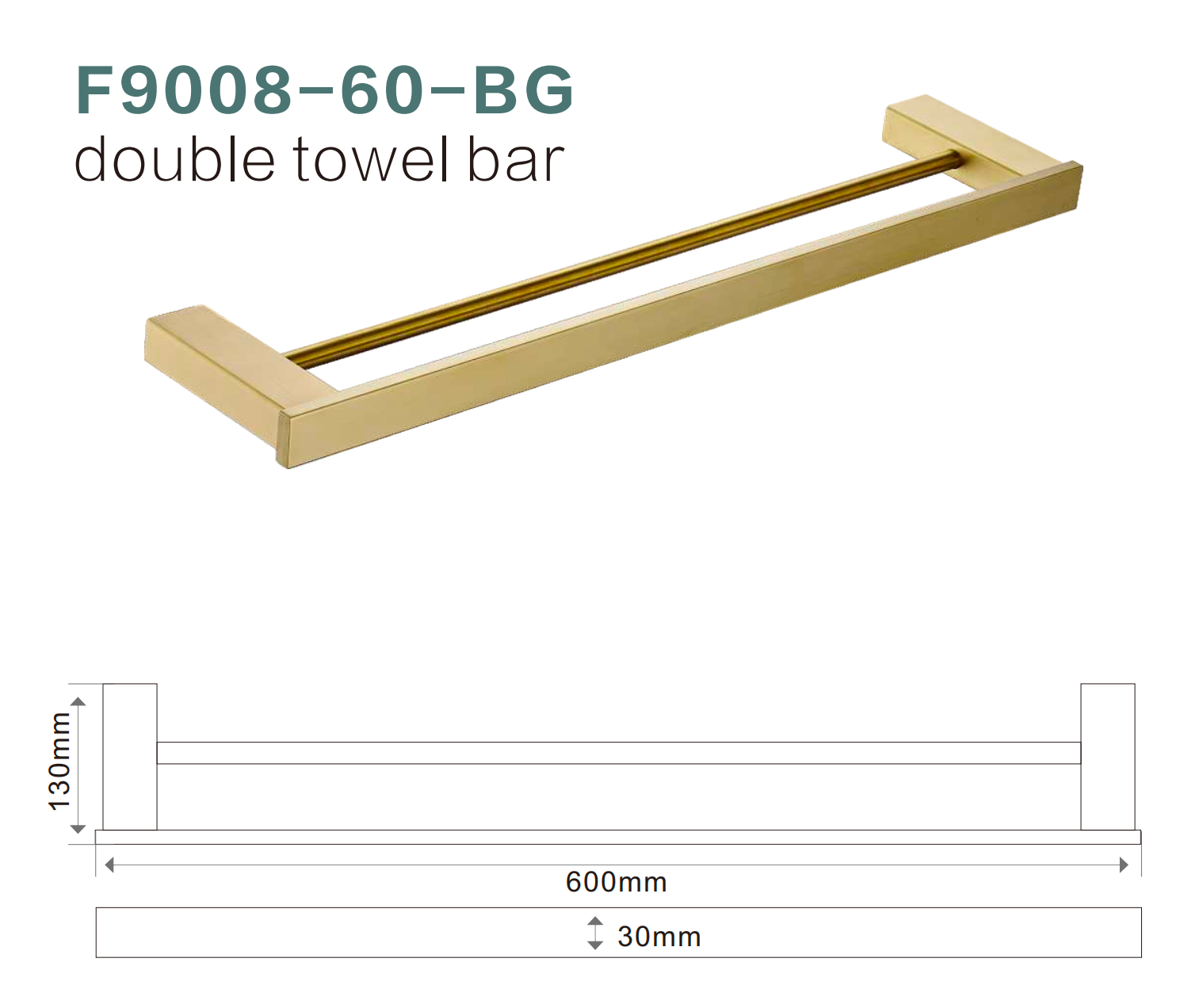 BISTONE F9008-60 Double Towel Bar — Modern Square Wall-Mounted 600mm Dual Rail