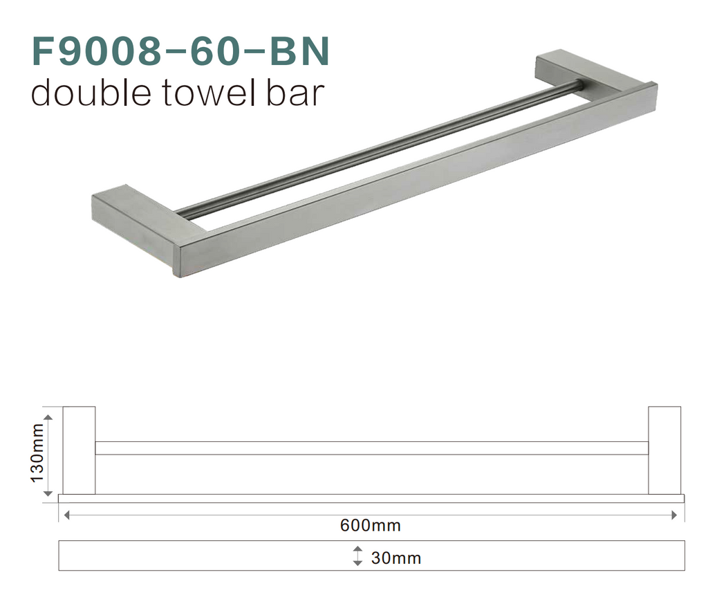 BISTONE F9008-60 Double Towel Bar — Modern Square Wall-Mounted 600mm Dual Rail