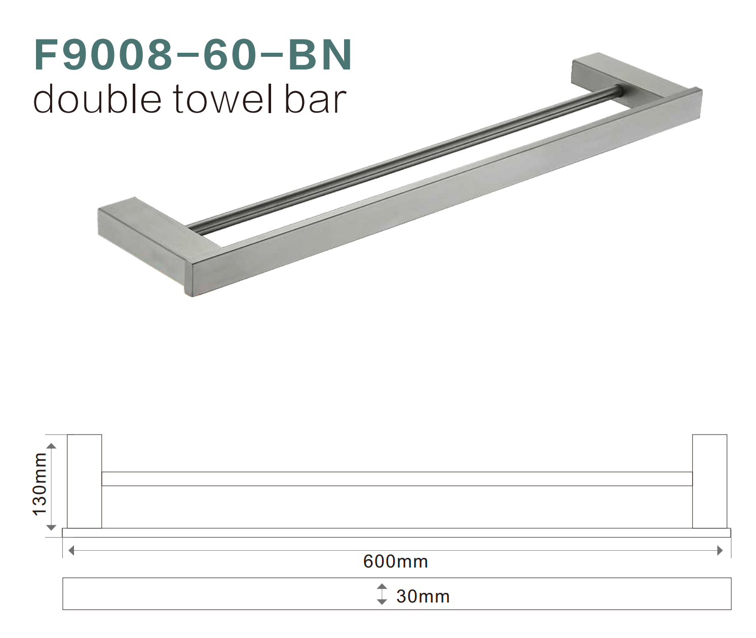 BISTONE F9008-60 Double Towel Bar — Modern Square Wall-Mounted 600mm Dual Rail