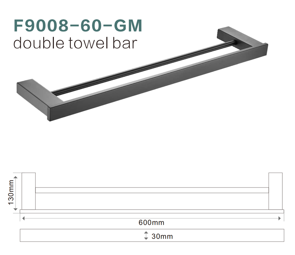 BISTONE F9008-60 Double Towel Bar — Modern Square Wall-Mounted 600mm Dual Rail