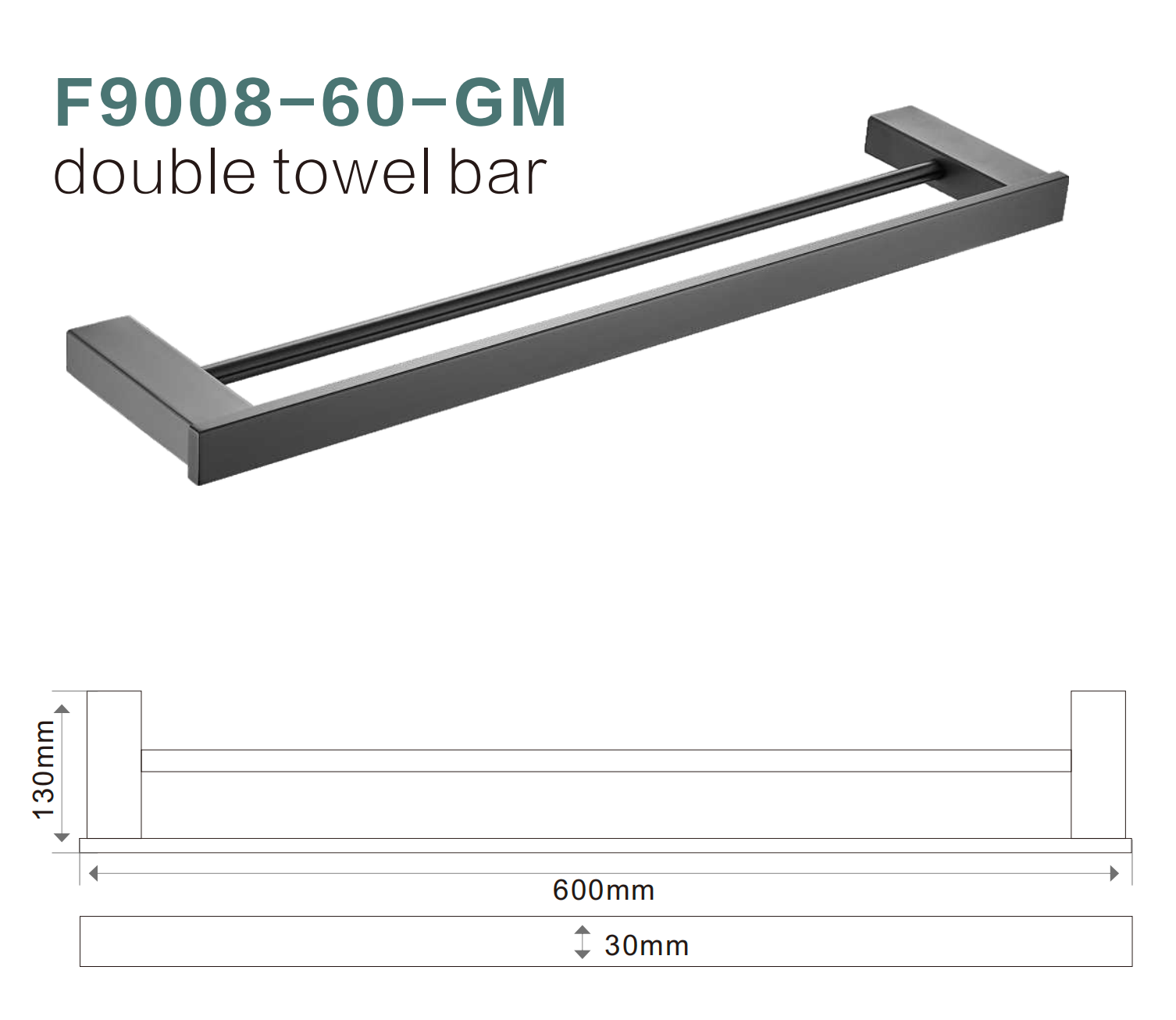 BISTONE F9008-60 Double Towel Bar — Modern Square Wall-Mounted 600mm Dual Rail