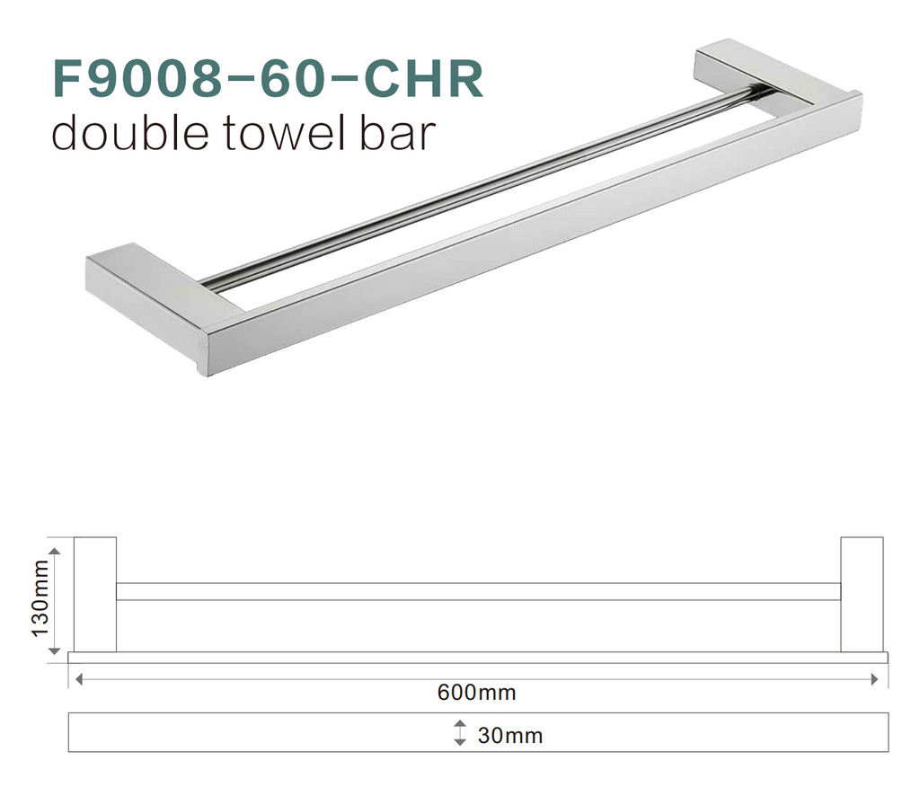 BISTONE F9008-60 Double Towel Bar — Modern Square Wall-Mounted 600mm Dual Rail