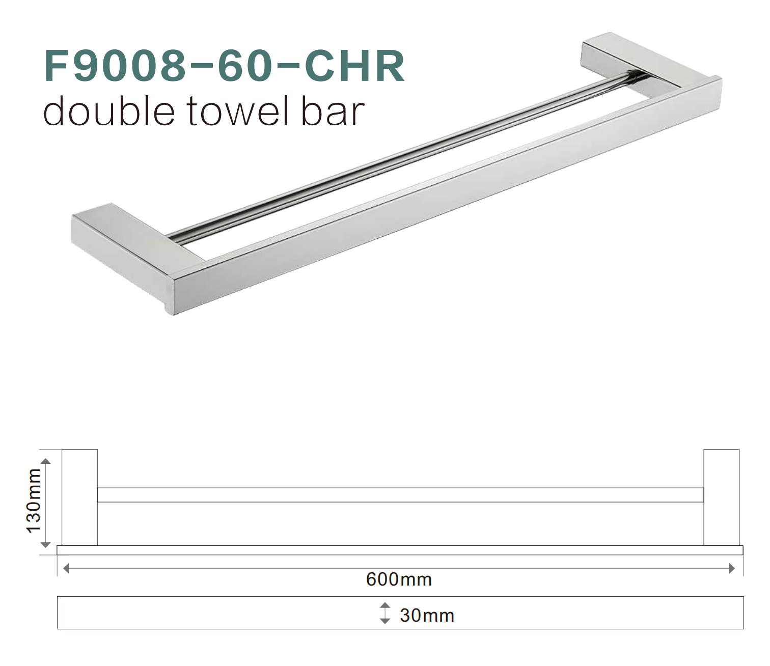 BISTONE F9008-60 Double Towel Bar — Modern Square Wall-Mounted 600mm Dual Rail