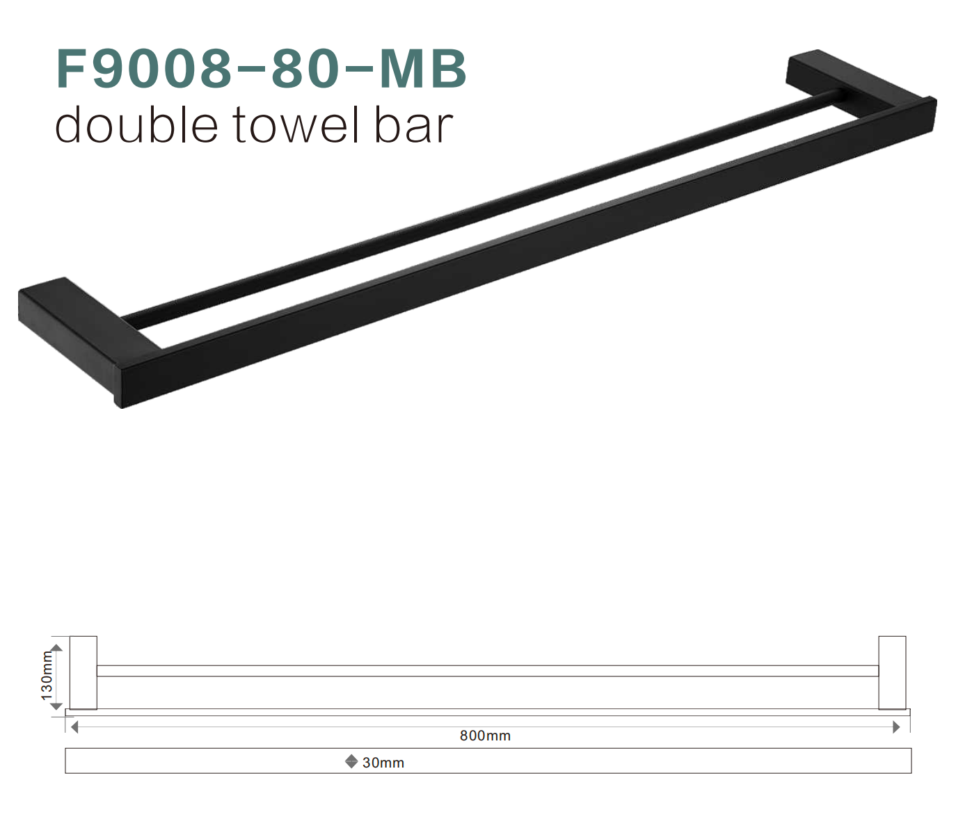 BISTONE F9008-80 Double Towel Bar — Modern Square Wall-Mounted 800mm Dual Rail