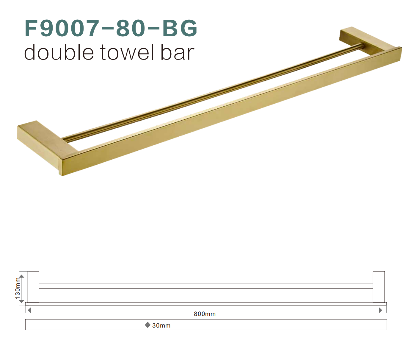 BISTONE F9008-80 Double Towel Bar — Modern Square Wall-Mounted 800mm Dual Rail