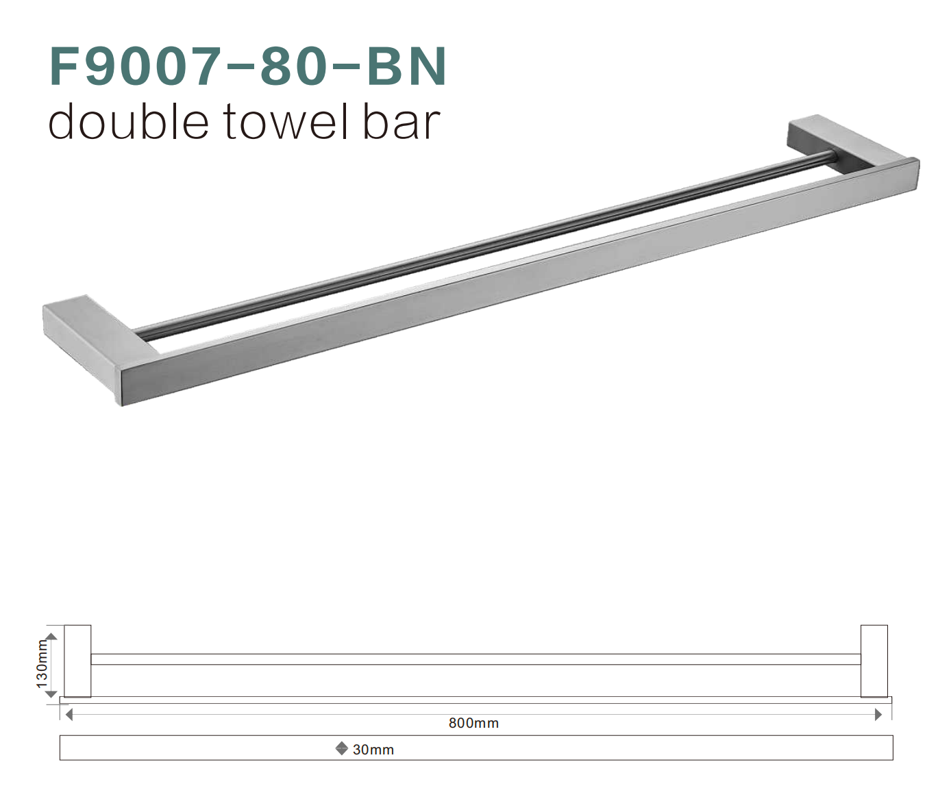 BISTONE F9008-80 Double Towel Bar — Modern Square Wall-Mounted 800mm Dual Rail