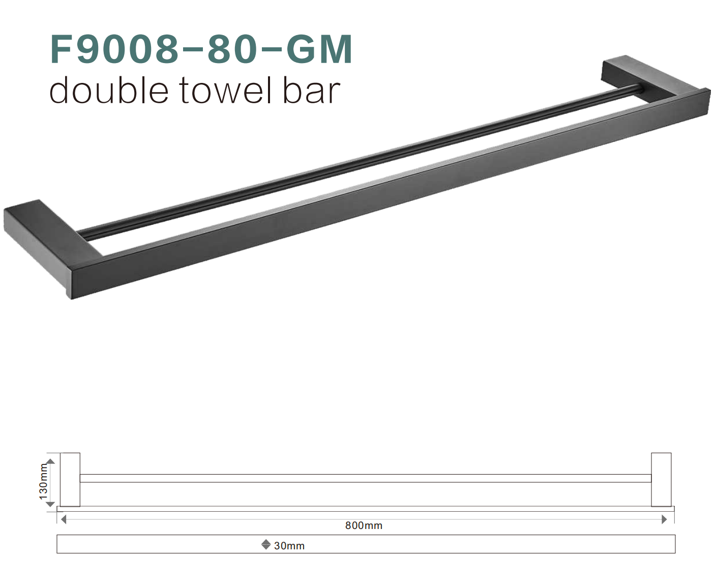 BISTONE F9008-80 Double Towel Bar — Modern Square Wall-Mounted 800mm Dual Rail