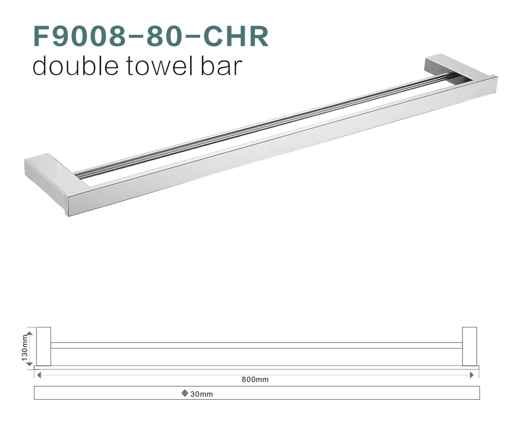 BISTONE F9008-80 Double Towel Bar — Modern Square Wall-Mounted 800mm Dual Rail