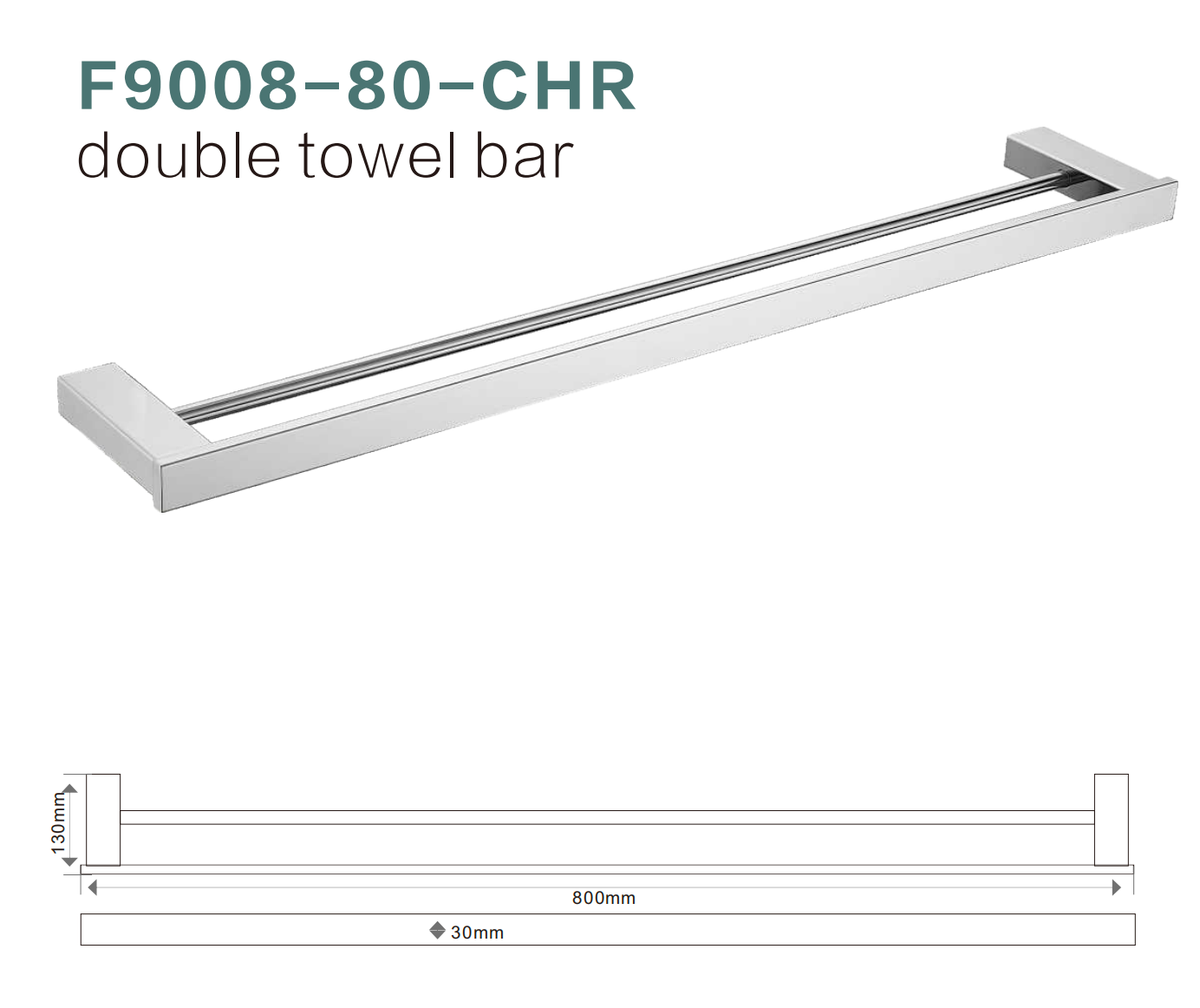 BISTONE F9008-80 Double Towel Bar — Modern Square Wall-Mounted 800mm Dual Rail