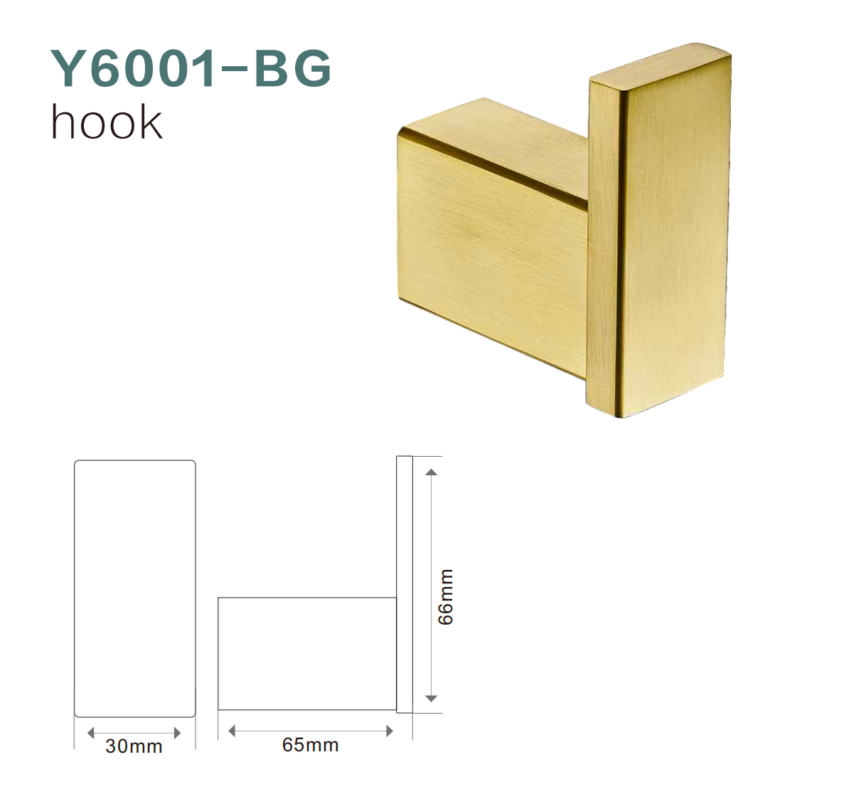 BISTONE Y6001 Towel Hook — Modern Square Wall-Mounted Brass Robe Hook