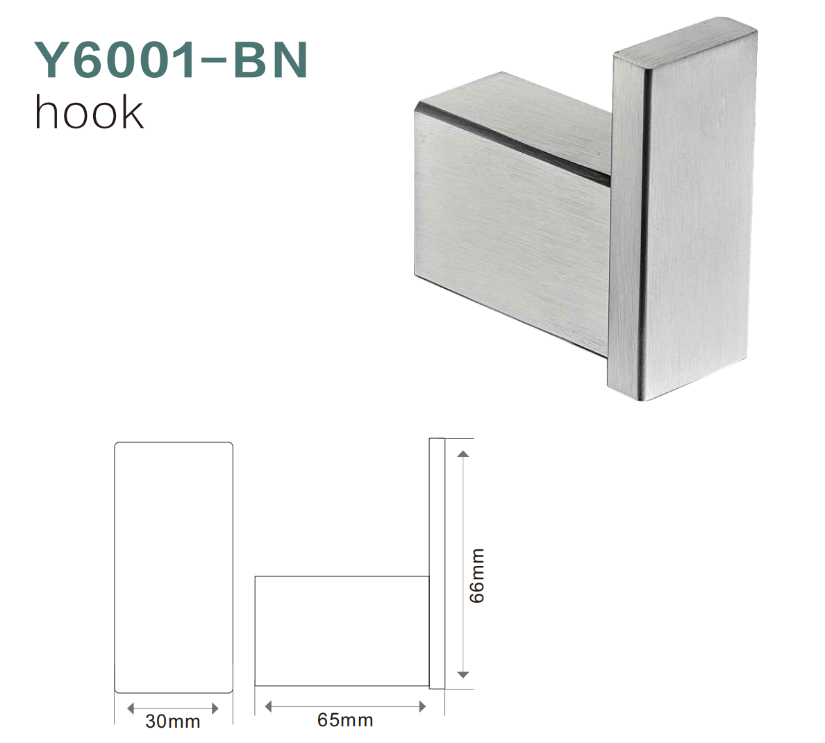 BISTONE Y6001 Towel Hook — Modern Square Wall-Mounted Brass Robe Hook