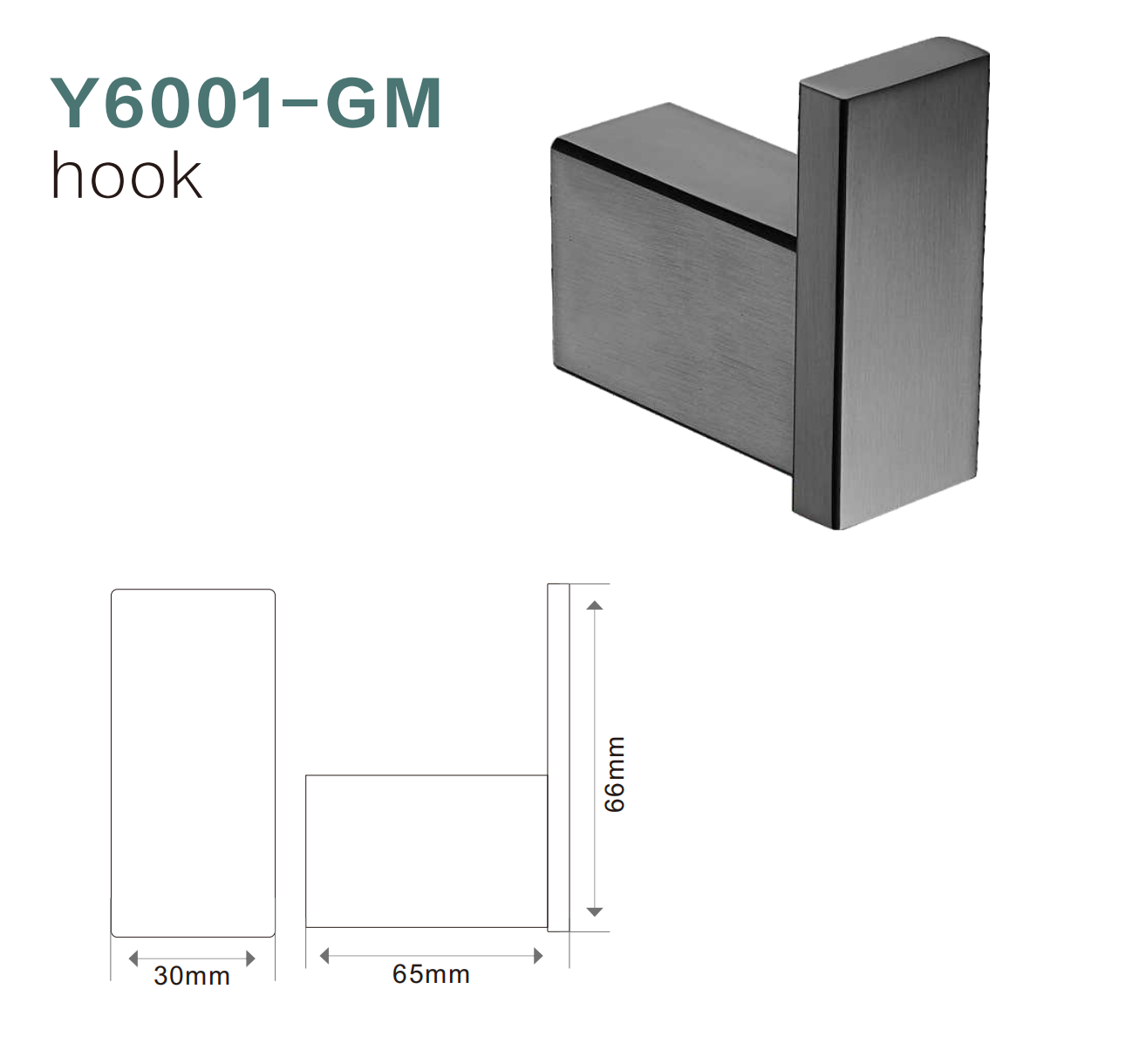 BISTONE Y6001 Towel Hook — Modern Square Wall-Mounted Brass Robe Hook