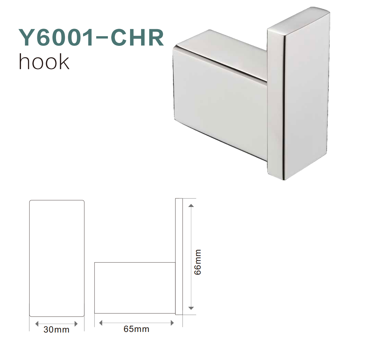 BISTONE Y6001 Towel Hook — Modern Square Wall-Mounted Brass Robe Hook