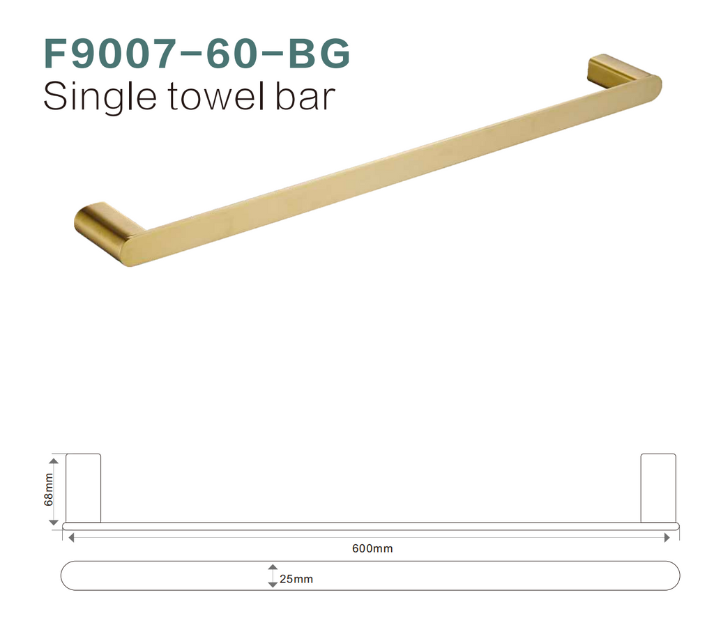 BISTONE F9007-60 Single Towel Bar — Modern Round-Edge Wall-Mounted 600mm Rail