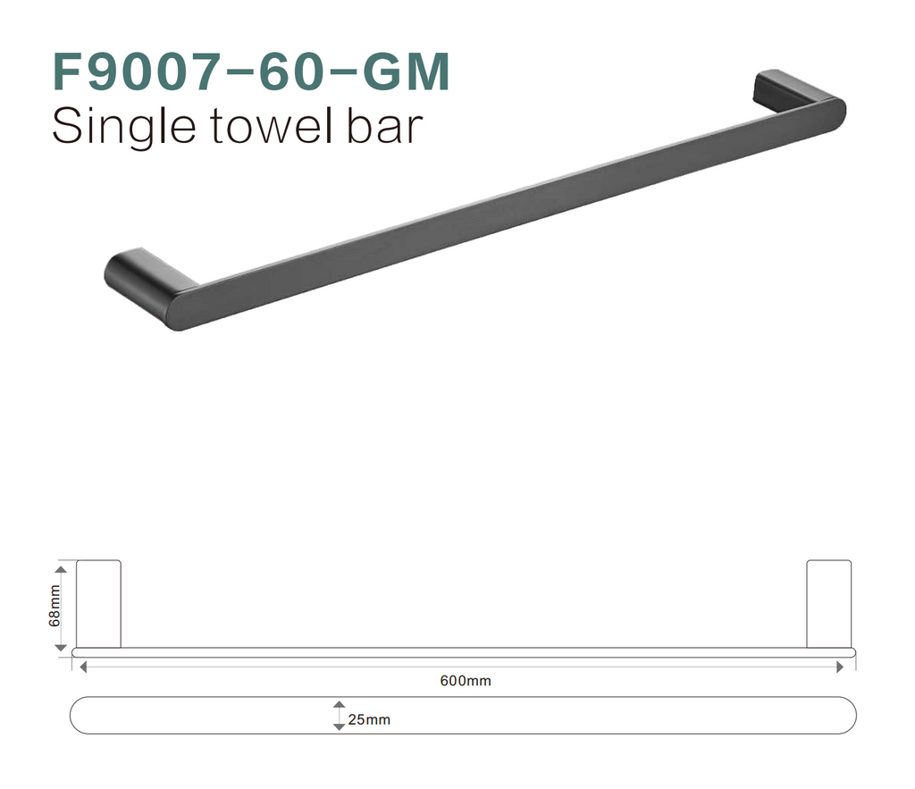 BISTONE F9007-60 Single Towel Bar — Modern Round-Edge Wall-Mounted 600mm Rail